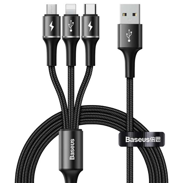 Baseus Halo 3-in-1 Data Cable USB For M+L+T 3.5A 1.2M (CAMLT-HA01)